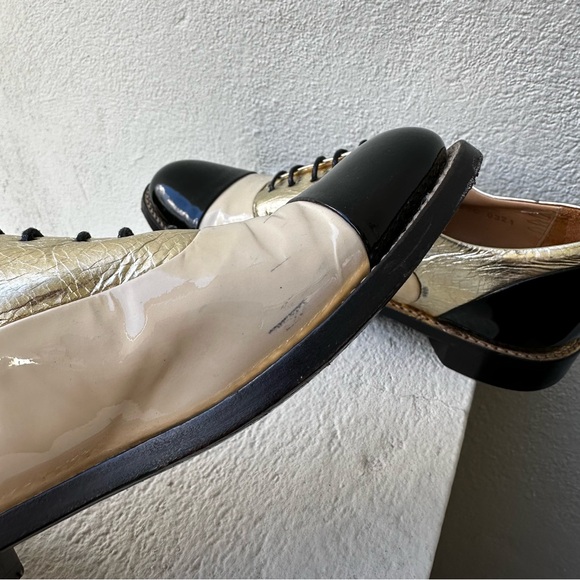 The Office of Angela Scott Ms. Baker Black Cream Leather Toe Cap Oxford Shoes - Picture 8 of 16